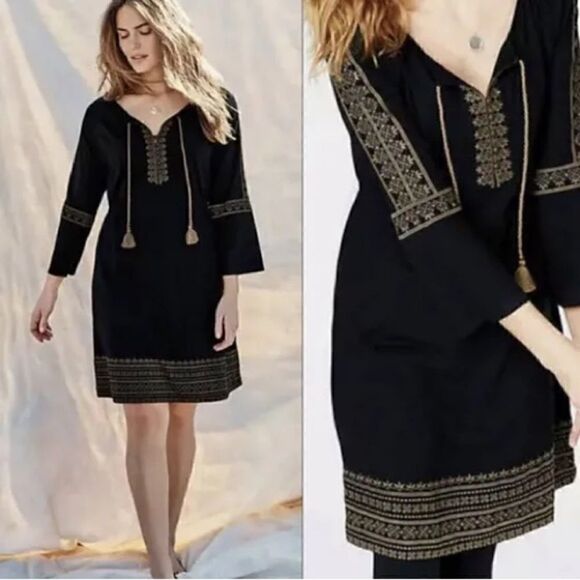 J. Jill Embroidered Peasant Flair Sleeve Boho Dress S - Picture 1 of 8